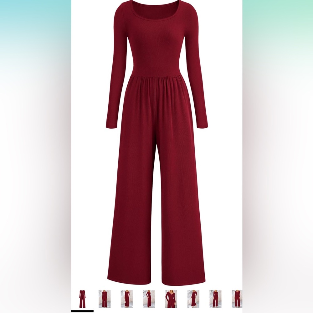 Chic Red Jumpsuit with High Neck and Wide-Leg Design